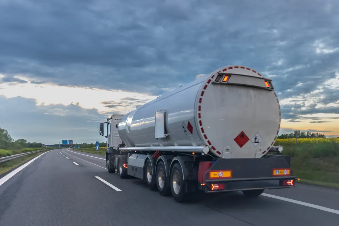 Chemical tanker truck on a motorway